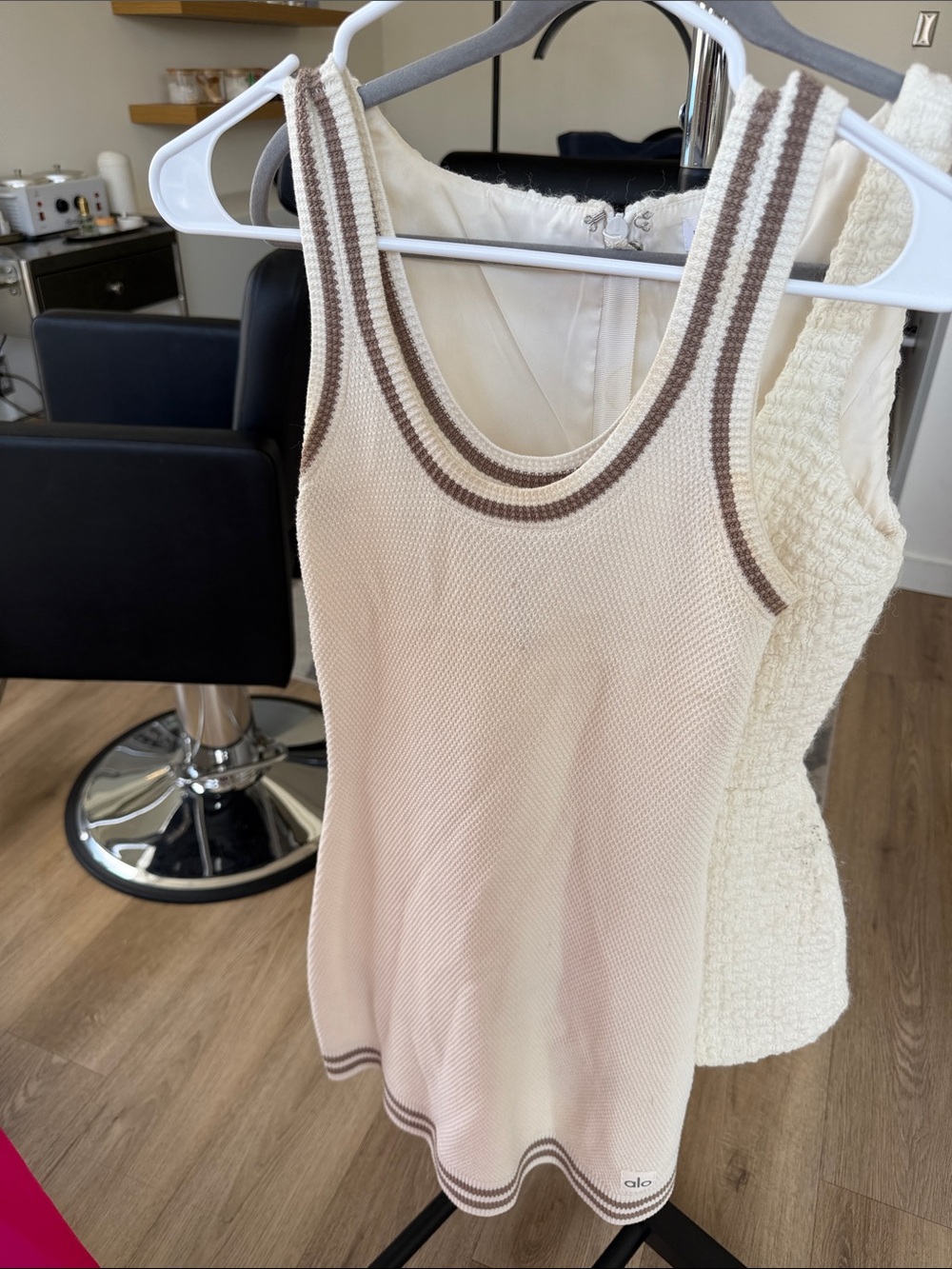 ALO Yoga Cream Knit Dress with Brown Trim Accents